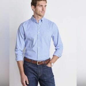 NWT Vineyard Vines Performance Gingham Whale Shirt Maui Blue Size L